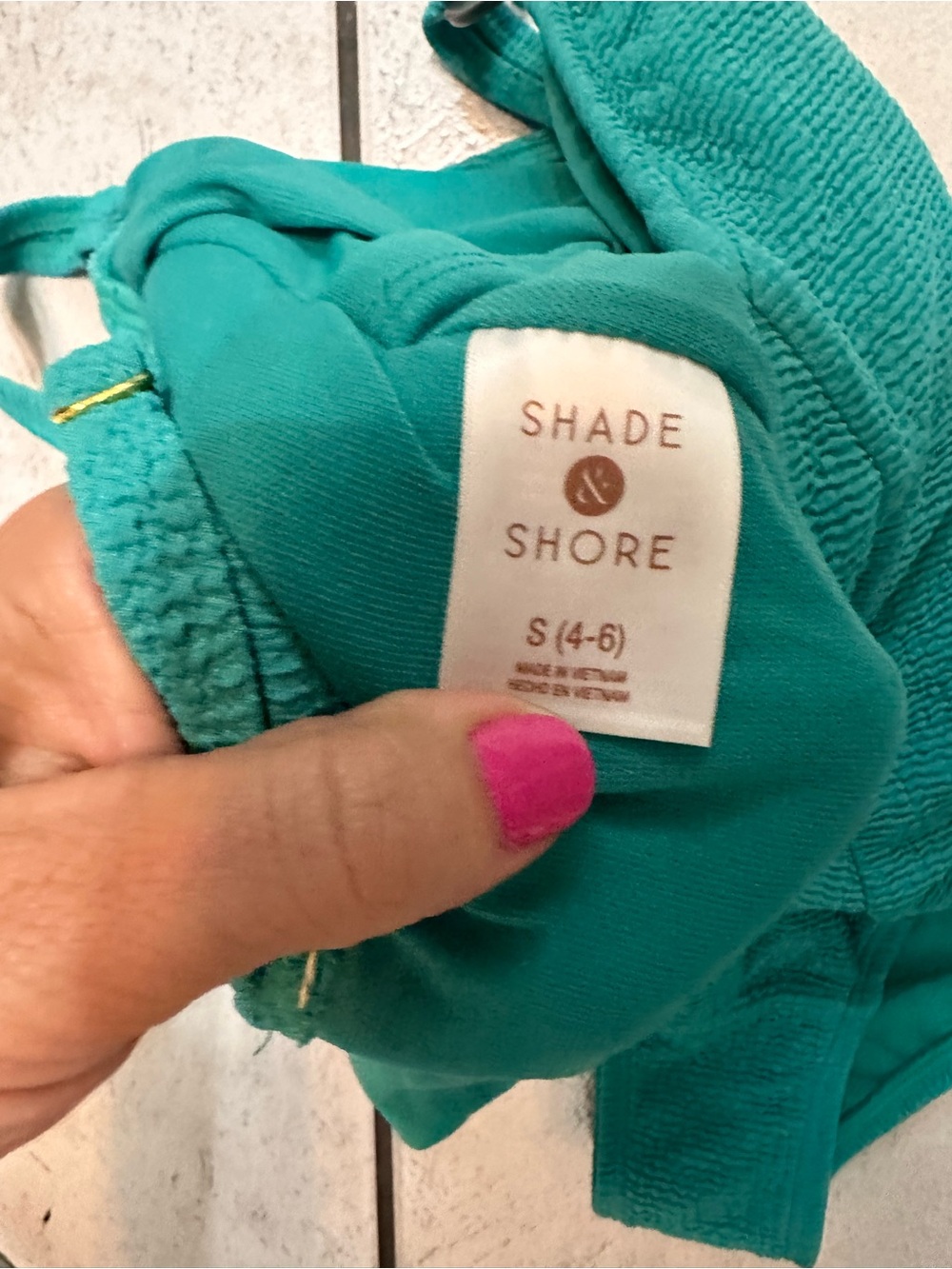 Shade & Shore Textured teal pucker textured one-piece swimsuit O-ring Small - Picture 9 of 10
